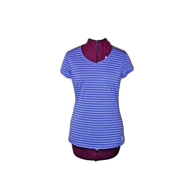 Danskin Now Dri More Top Purple Women Size Medium  V Neck Semi Fitted Striped - Picture 1 of 5